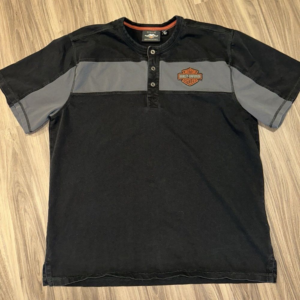 Harley-Davidson Men's XL Short Sleeve Henley Black Copperblock Embroidered Patch